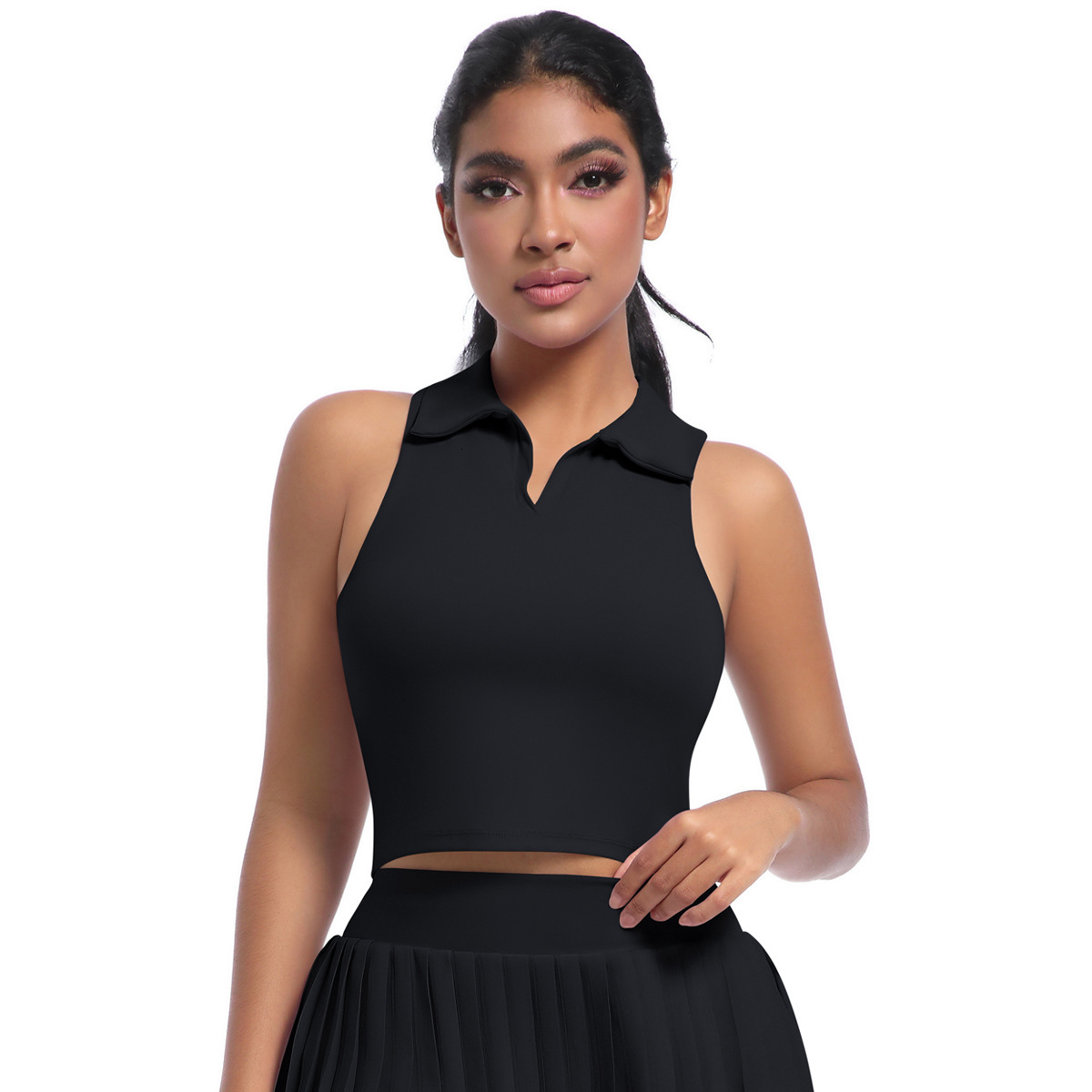 New tracksuit outdoor casual lapel vest, running, sports, fitness, breathable short yoga suit, nude tennis suit leggings