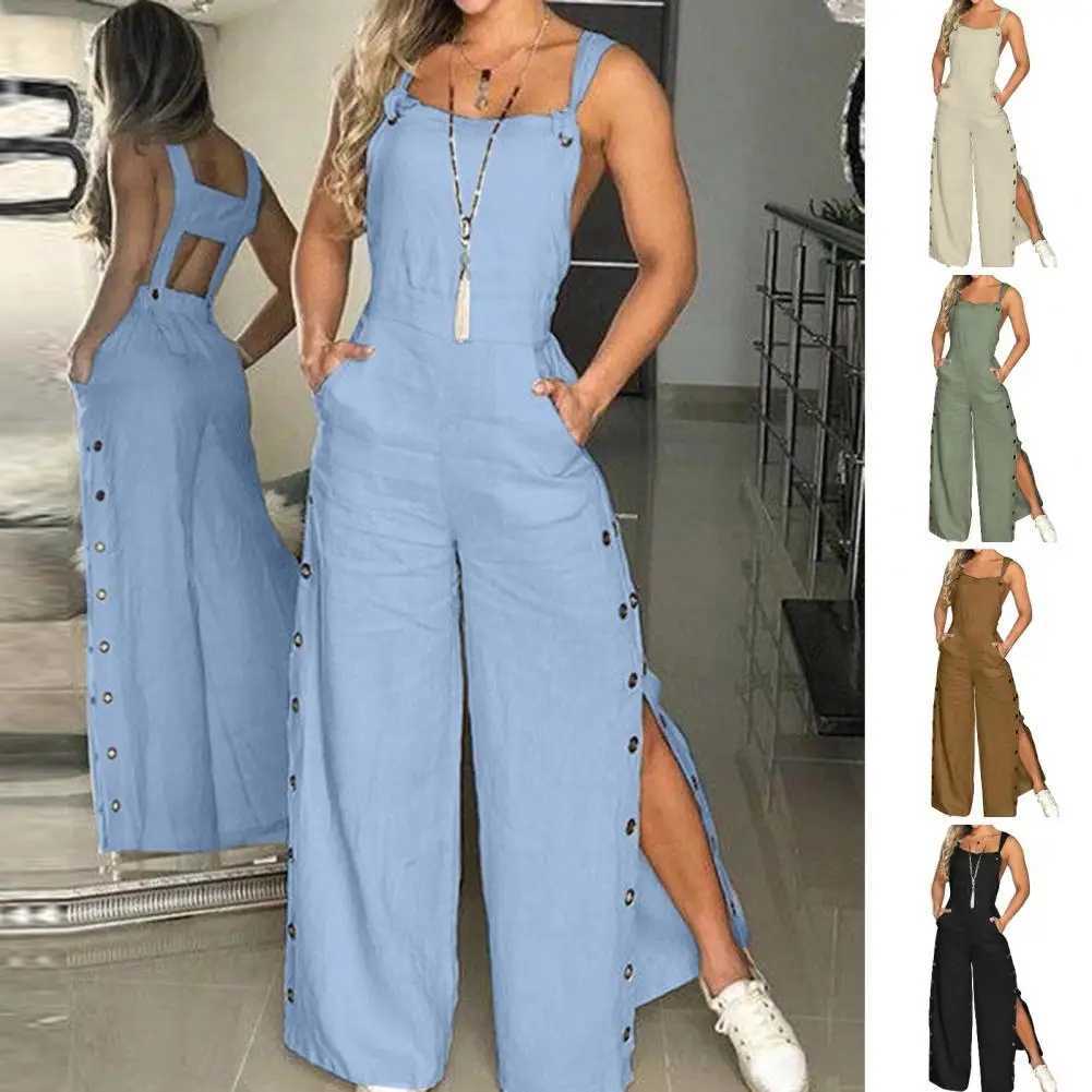 Womens straight leg jumpsuit comfortable jumpsuit fashionable womens jumpsuit with side pockets suitable for women in summer X250318