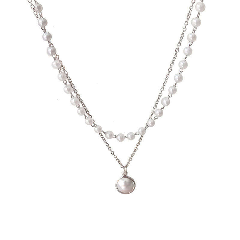 Pearl Double Necklace Personality Simple Fashion Clavicle Chain Pearl Pendant Sweater Chain Jewelry for Women