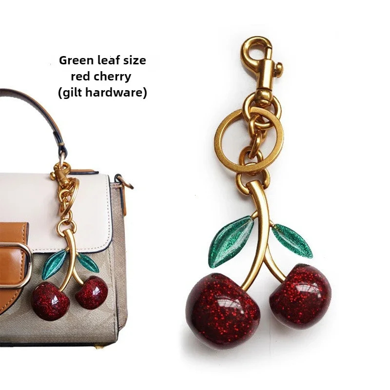 Fashion Glitter Gold Cherry Keychain Summer Fruits Cherries Pendant Keyring For Women Men Jewelry Bag Accessories Gift R250318
