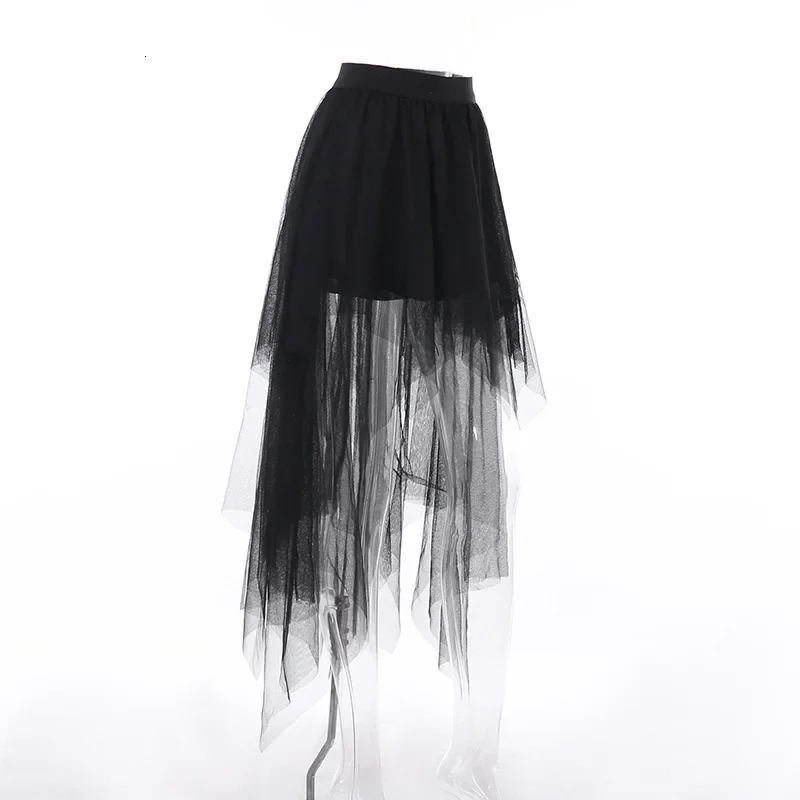 Sexy Net Yarn High-Waisted Irregular Skirt for Women Summer European and American Gothic Style Versatile Casual Skirts Punk 250318