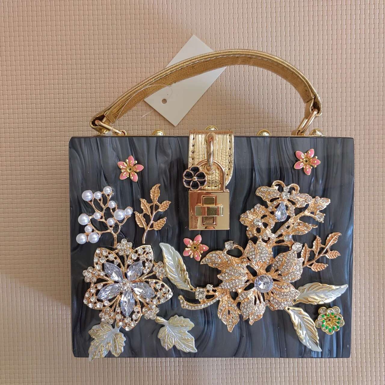 Designer Acrylic Box Evening Clutch Women's Handbag Ral Marbled Dia Suitcase Lady Purse Shoulder Crossbody Bag