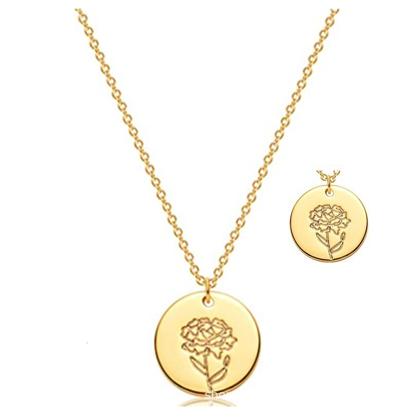 Exquisite Coin Disc Carving December Pendant Necklace Round Birthday wer Collar Chain
