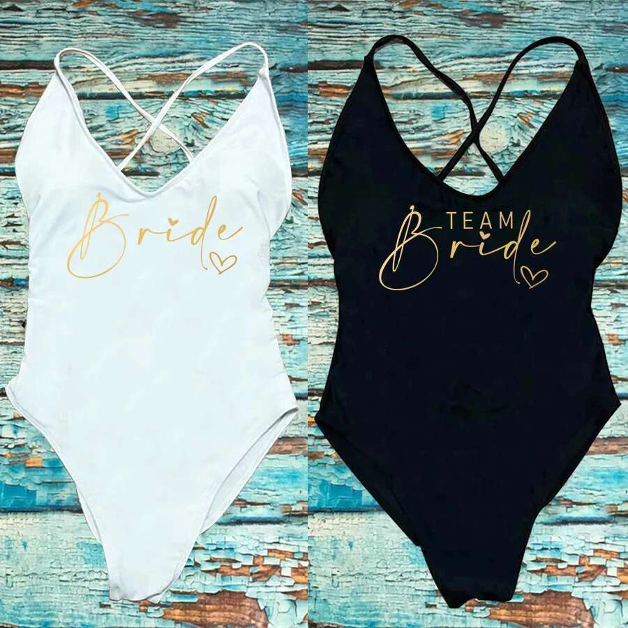 Team bride swimsuit women's one-piece sexy swimsuit filled swimsuit summer swimsuit bride party swimsuit Monokini
