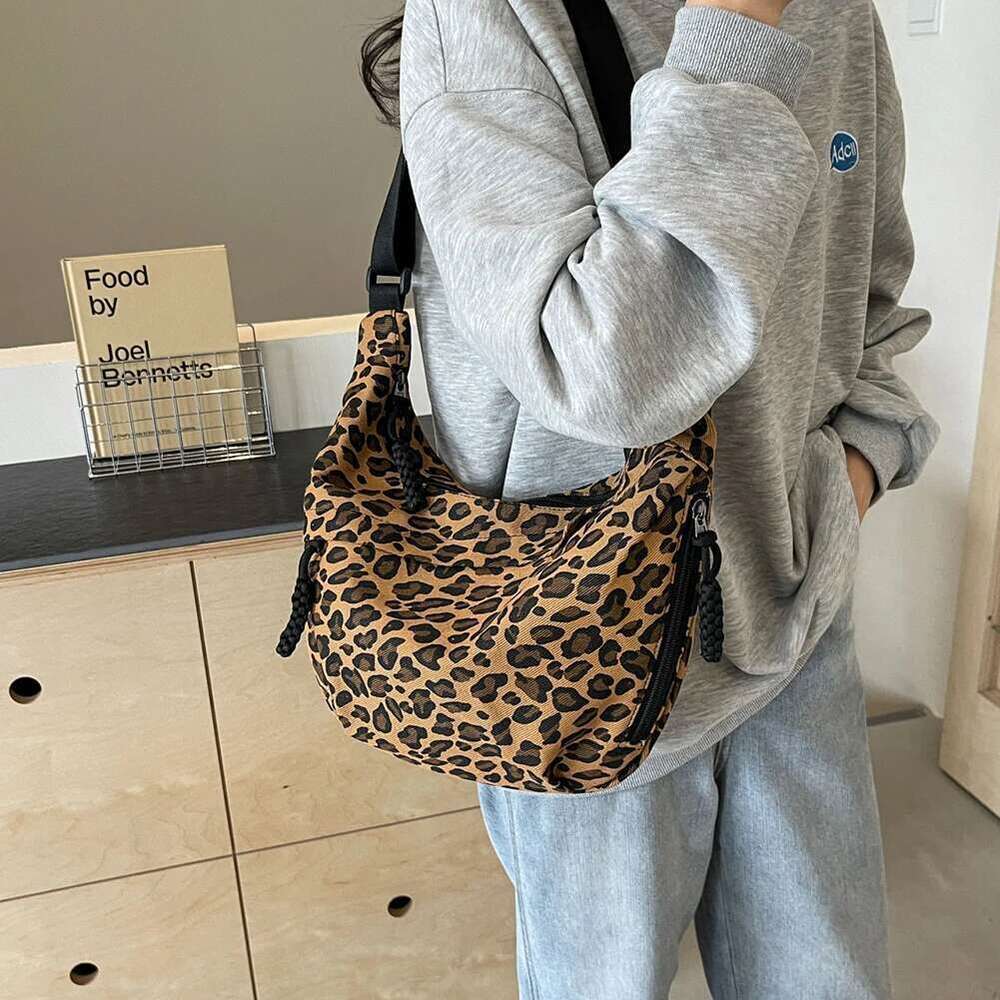Dumpg Women Stylish Multi-pockets Leopard Print Hobo Sg Adjustable Strap Crescent Crossbody Outdoor Travel Bag