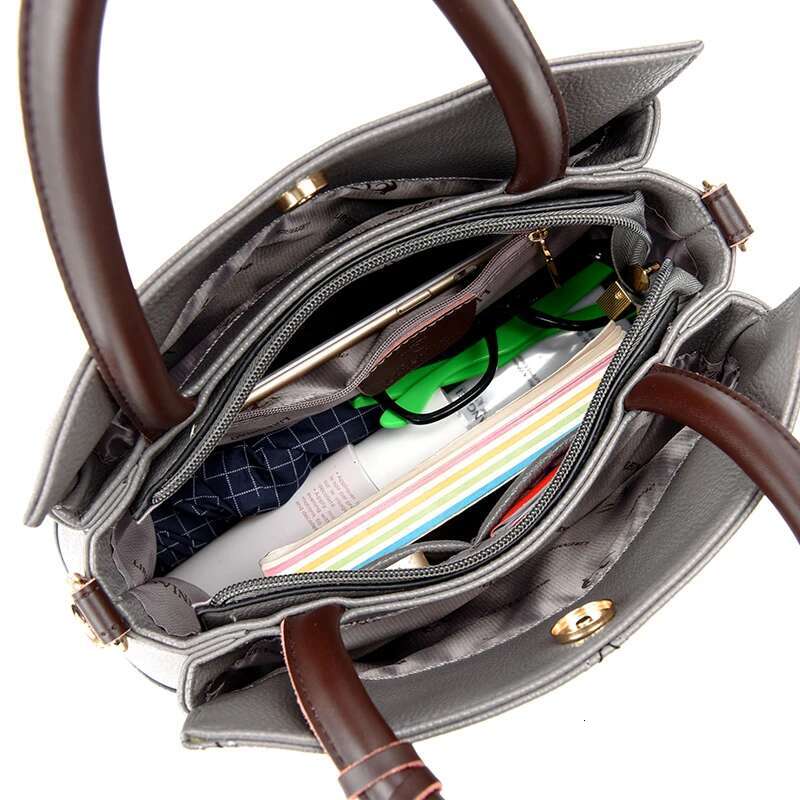 Hot Sale Cowhide Ladies 2023 Women Wer Design Handbags Genuine Leather Tote Bag Patchwork Shoulder Crossbody Bags Gray