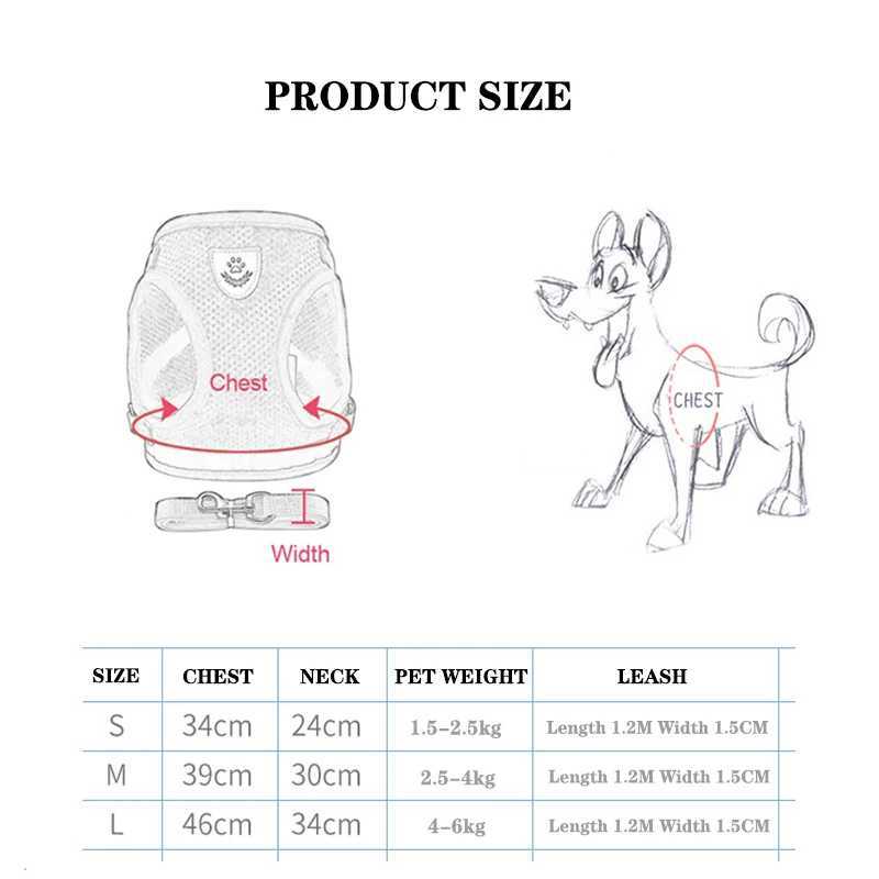 Cat harness adjustable vest walking rope set suitable for dog collars breathable mesh harness suitable for small and medium-sized cats and dogs pet le