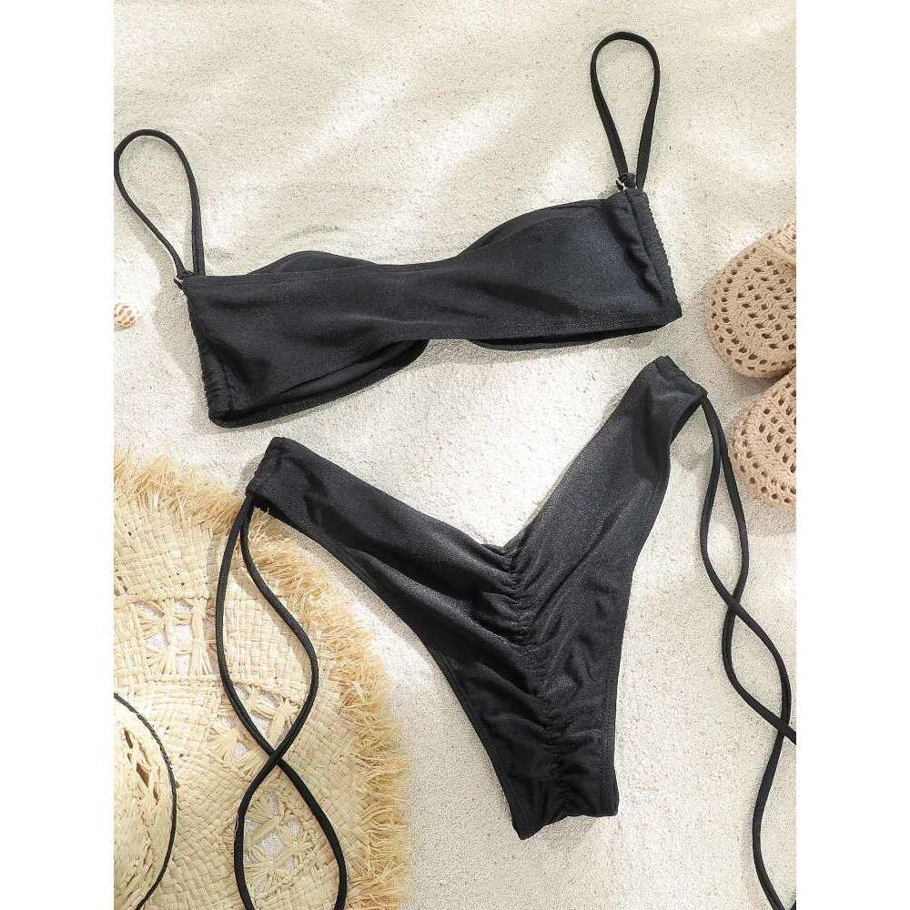 Women's swimsuit thong bikini set women's high waisted swimsuit sexy swimsuit bikini bandage women's pleated summer swimsuit