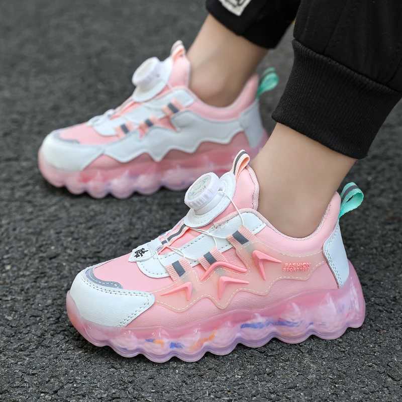 Leather childrens running shoes fashionable teenagers casual walking student sports shoes breathable and soft childrens outdoor sports W250318