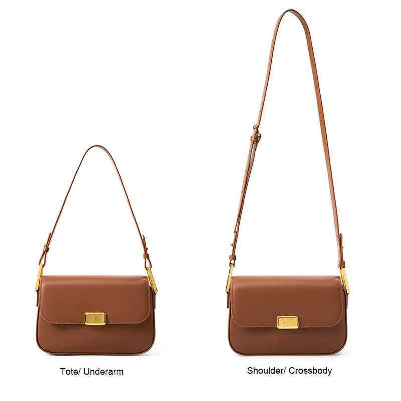 2024 Spring New Genuine Women's Shoulder Bags Soft Leather Underarm Ladies Crossbody Bag High Quality Handbag Brown