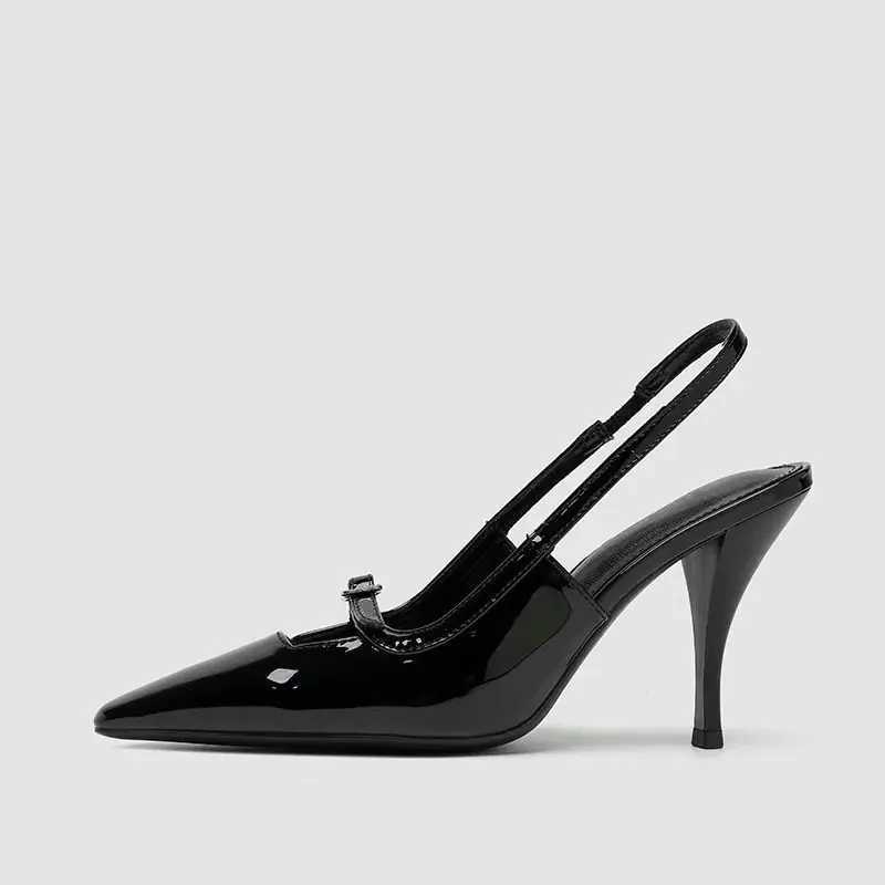 2024 Black patent leather high H new royal sisters drill button pump square stiletto shoes Fem Y250317
