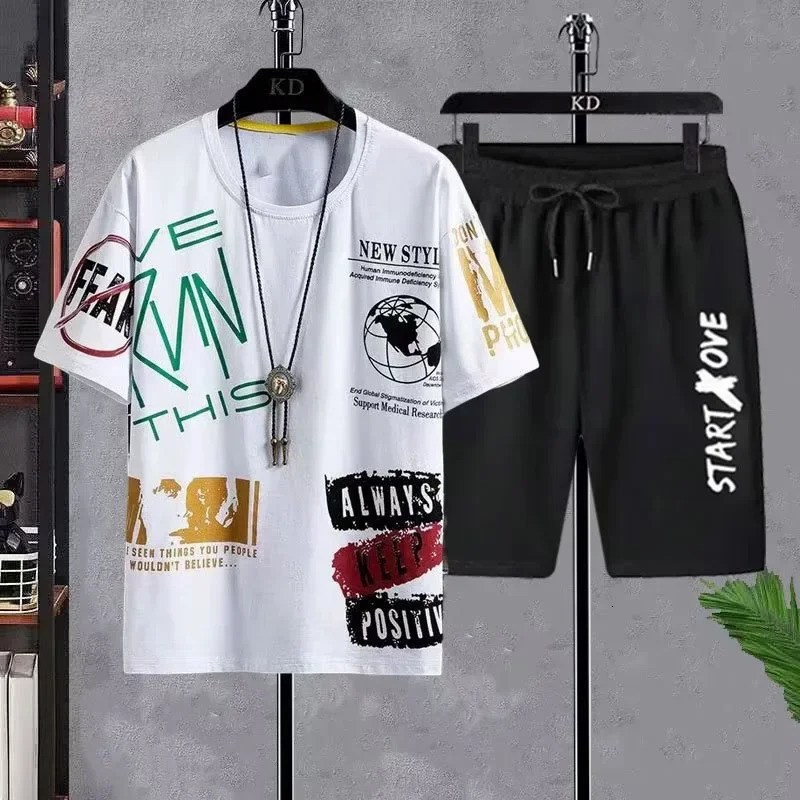 Suits for men Summer Casual Short Sleeve T-shirt Shorts Sets sweatpants Anime Sporty Two-piece Stylish Sport Outfit T-shirts 250318