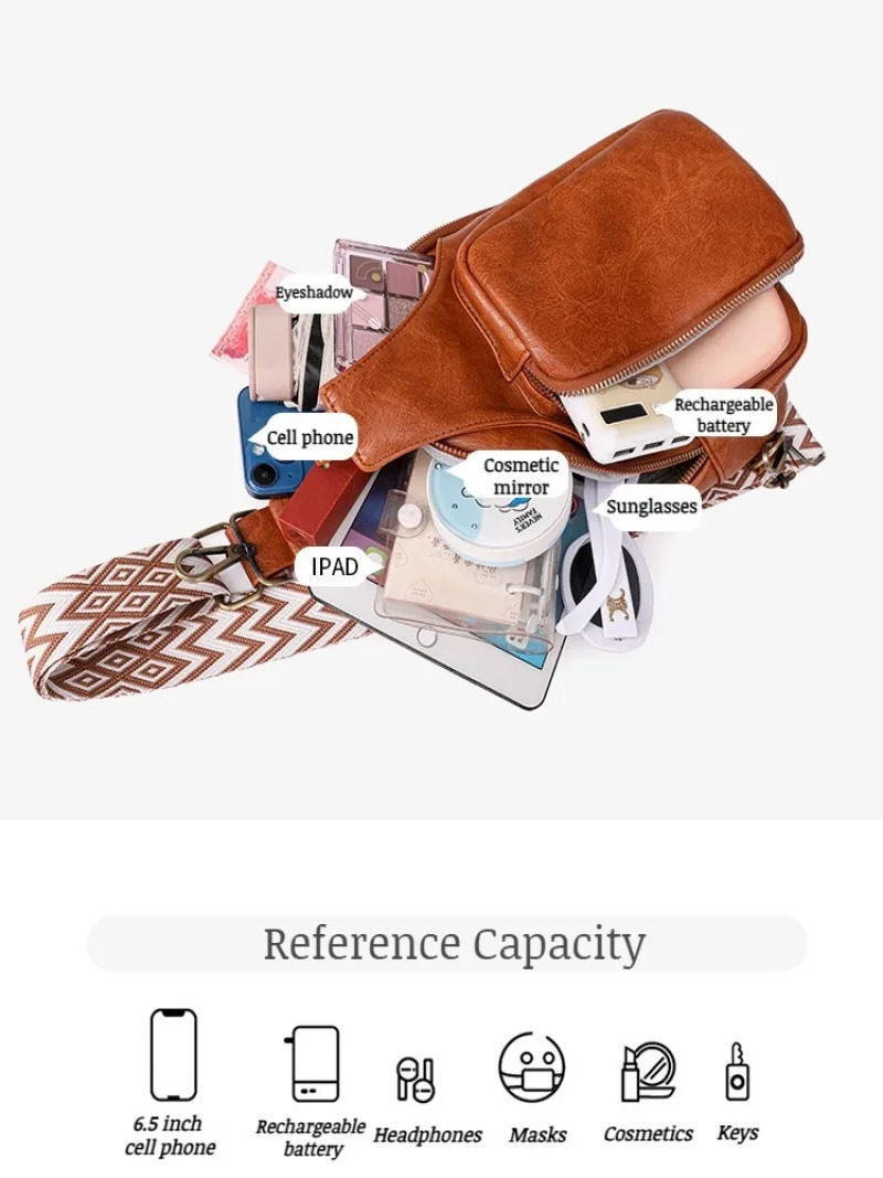 Womens cross body soft leather fashionable work chest bag 250317