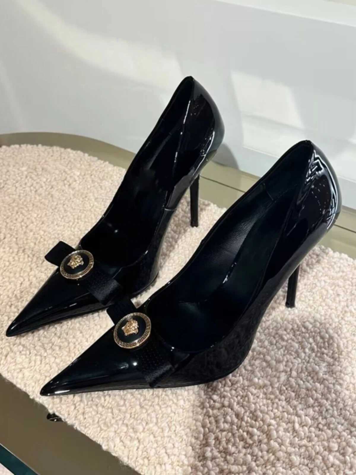 Wens black high heels Wens thin high heels high point white single shoes winter warm womens shoes Y250317