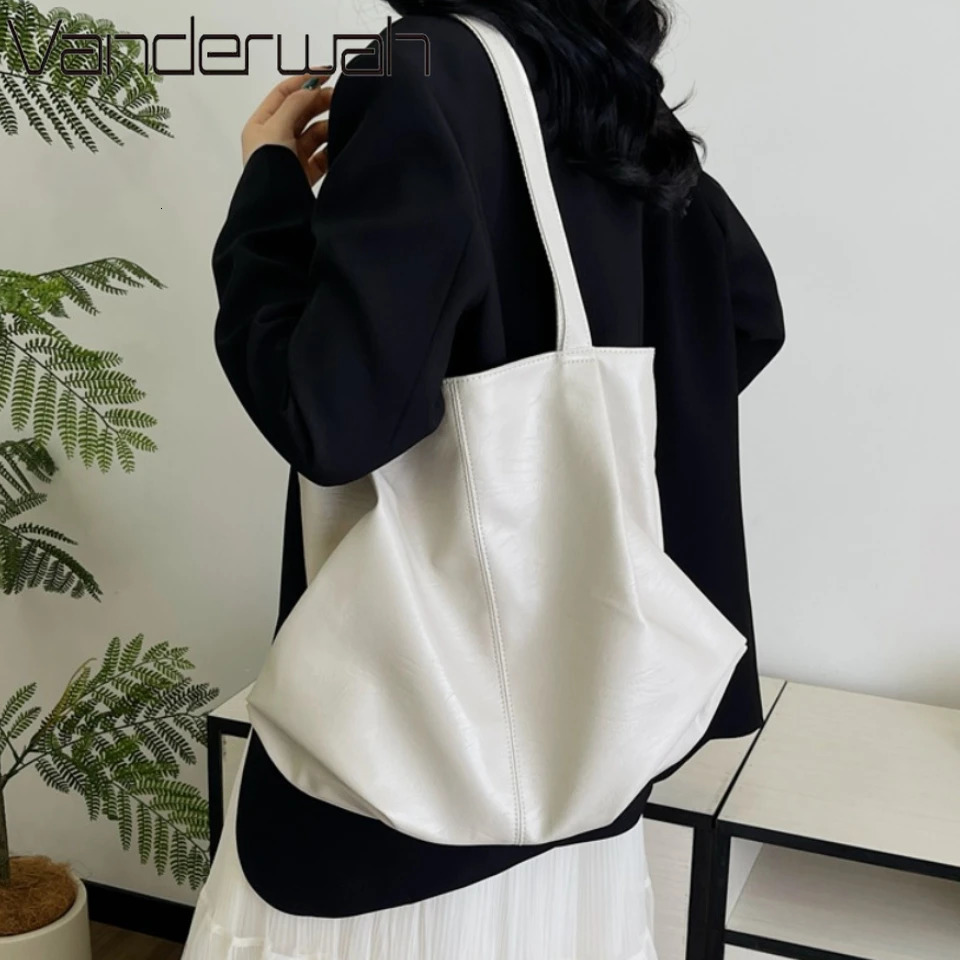 Solid Color Pu Leather Tote Bag Fashionable Shoulder Bag for Women 2025 Perfect for School Office and Shopping Large Capacity R250318