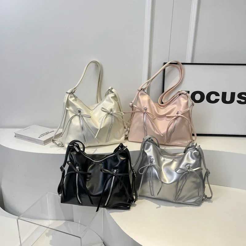 Sier Small Bow Pu Leather Shoder Bags for Wen 2024 Summer Trend Designer Fi Handbags and Purses Trend Crossbody Bag Y250318