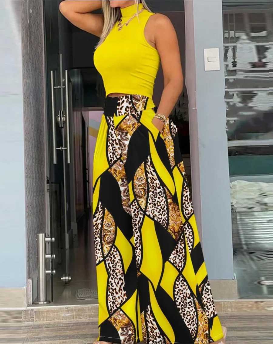 Womens loose wide leg pants jumpsuit full pants high waisted non-woven printed fashionable casual jumpsuit X250318