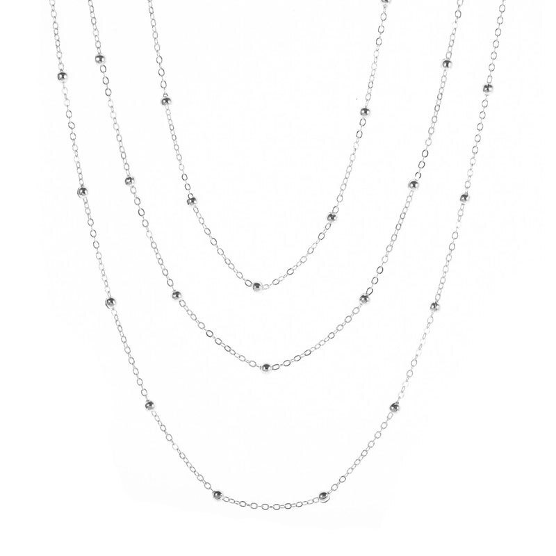 4mm Metal Ball Chain Three Layer Necklace Women's Bohemian Style Multi-layer Round Bead Chain Jewelry