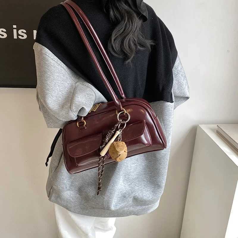 LEFTSIDE Small PU Leather Double Pockets Underarm Bags for Wen 2024 Winter Y2K New Korean Women Shoder Tote Bag Handbags Y250318