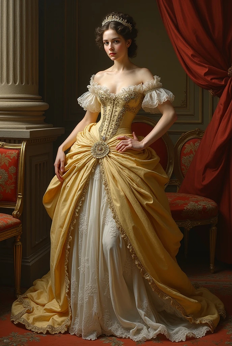 Vintage Baroque Prom Dresses Off Shoulder Ruched Yellow And Ivory Long Victorian Evening Gown Corset Belle Epoque Style Special Occasion Gowns Back La