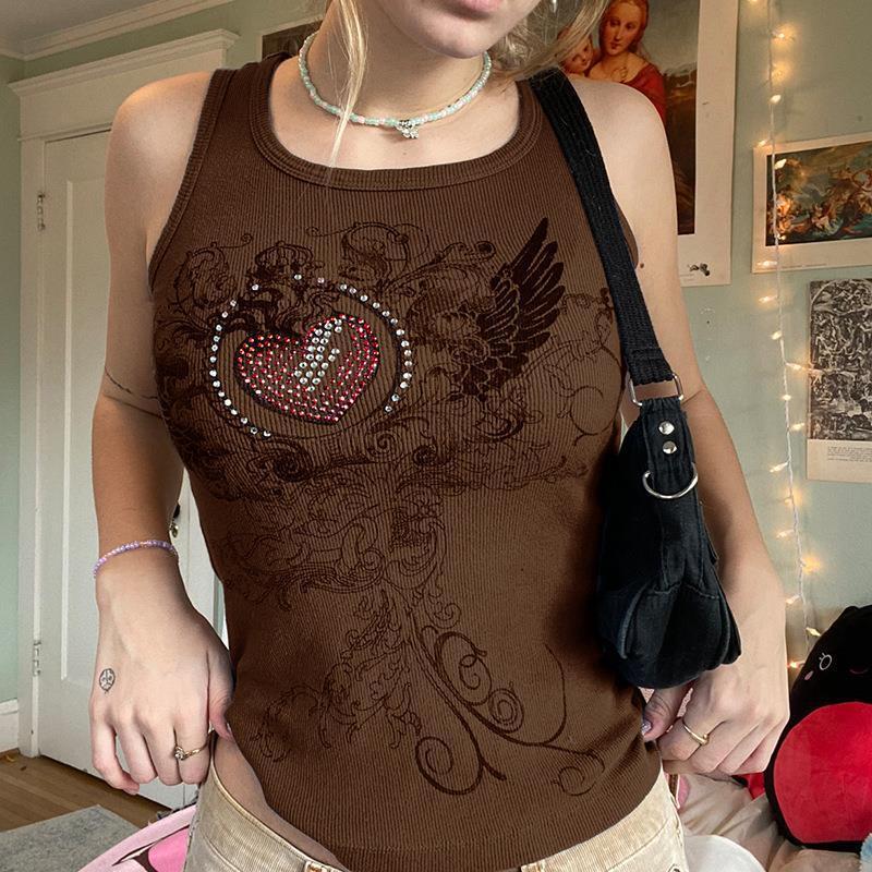 Summer Women's Personalized Hot Stamping Print Tight Round Neck Vest Sports Base Top