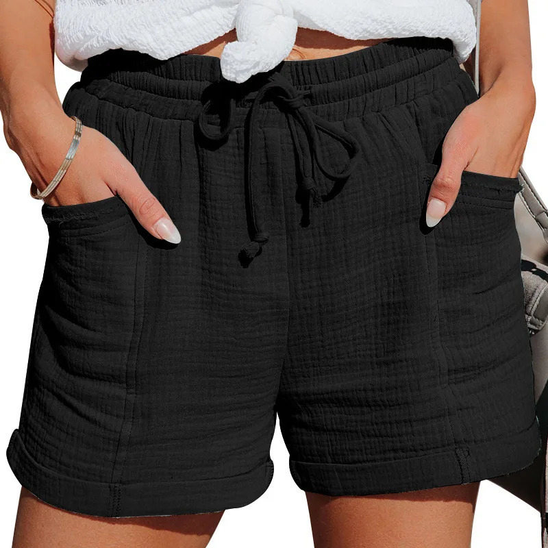 Linen Shorts for Women Summer Casual Comfy Shorts Drawstring Elastic Waist Lightweight Bermuda Shorts with Pockets 250318