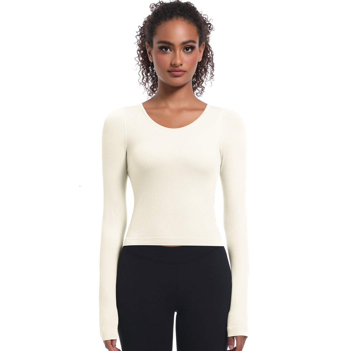 New tracksuit seamless knitted solid color thread fixed cup long sleeved high elasticity sports running fitness yoga suit top T-shirt leggings