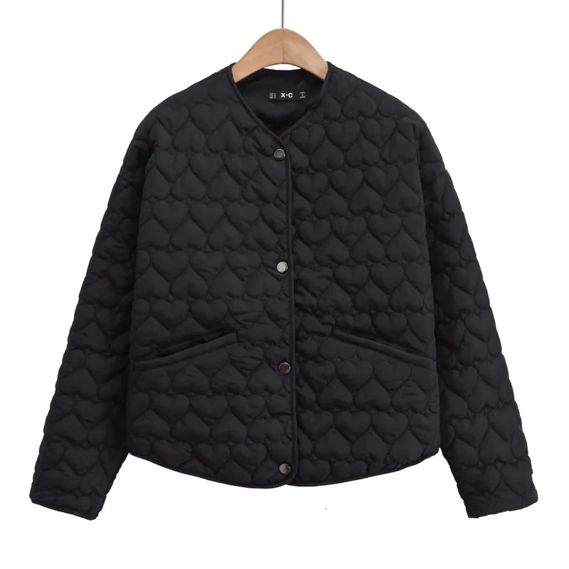 Traf winter jacket womens Parkas heartshaped quilted autumn long sleeved black and white apron warm lightweight 250318