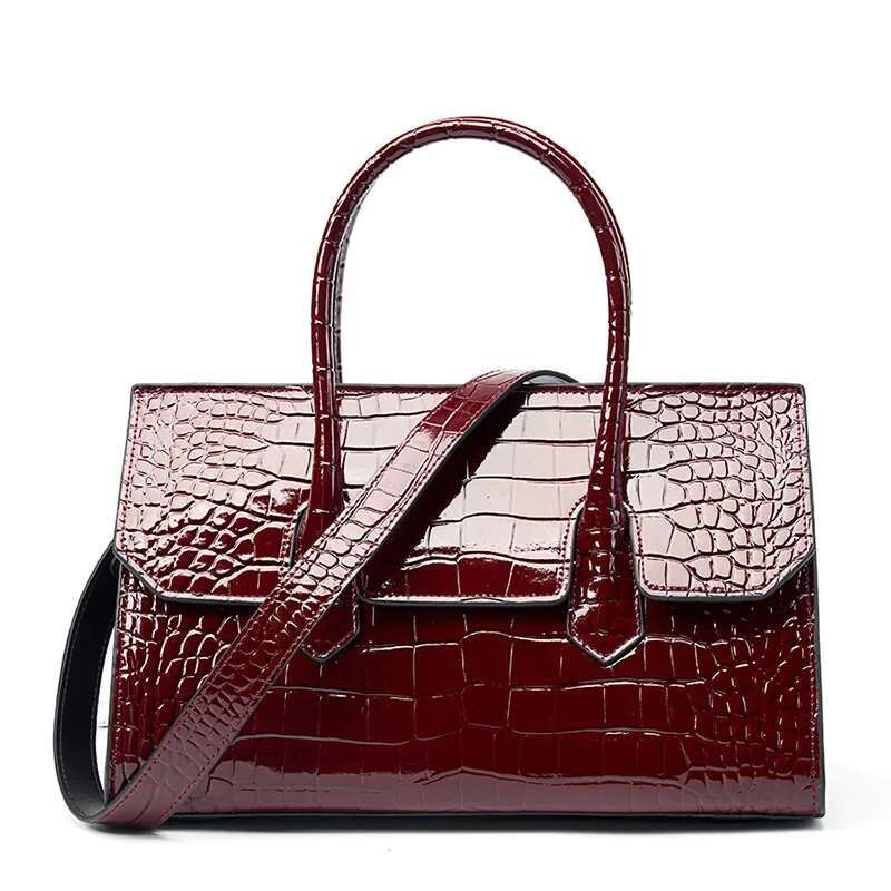 2024 New Patent Leather Women Shoulder Bag Ladies Cowhide Commute Satchels Crocodile Handbag High Quality Cowskin Messenger Bags