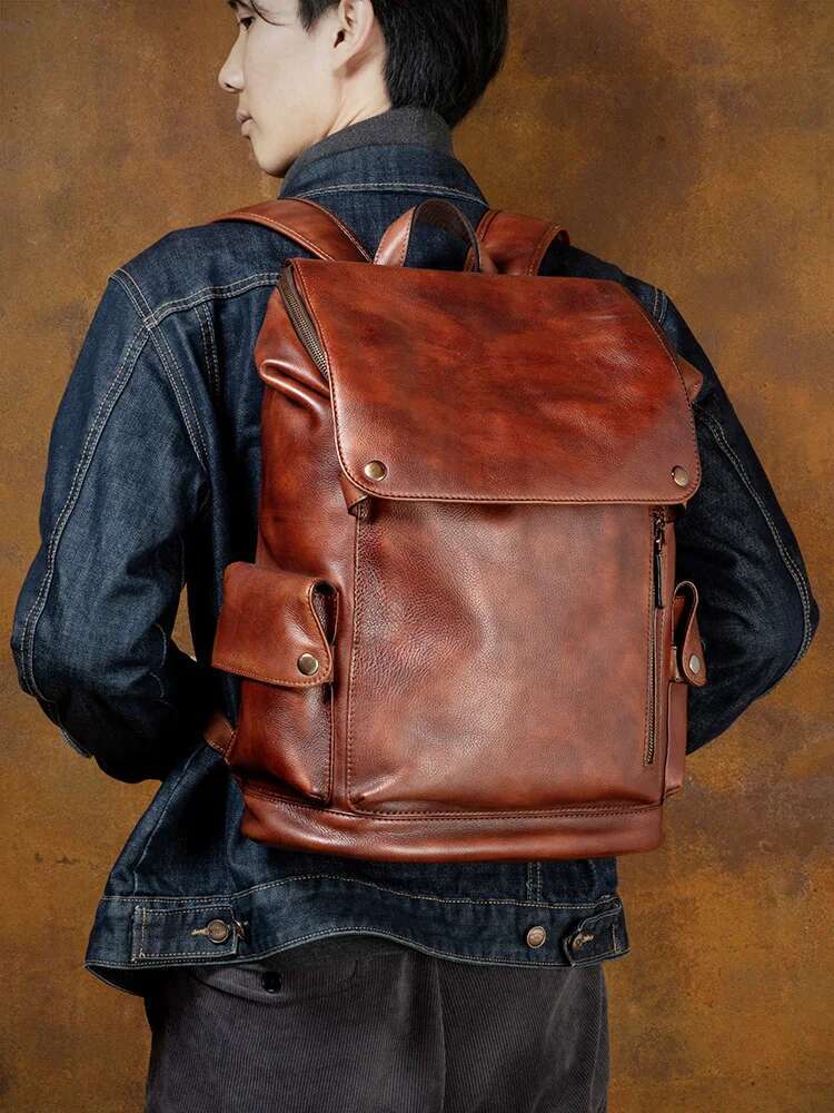 Retro Genuine Leather Men's Backpack Casual Soft Cowhide Shoulder Computer Bag Travel Backpacks Men And Women 2024 New