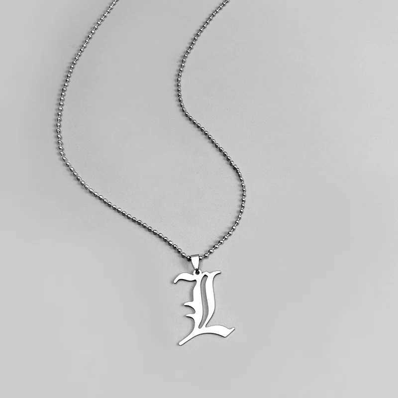 Death Note L Lawliet Necklace Stainless Steel Old English Letter Pendant Bead Chain Necklace Role Playing Jewelry Gift W250318