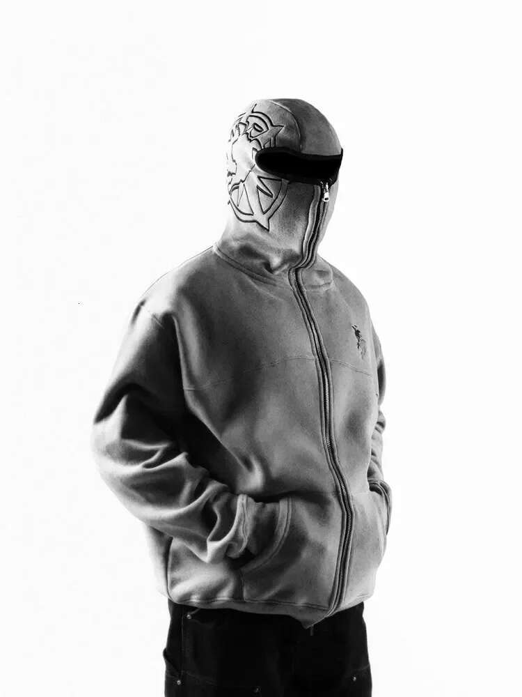 Y2k Goth Zip Up Hoodie Men Vintage Embroidered Casual Pattern Oversize Sweatshirt Haruku Hip Hop Punk Streetwear Clothing New