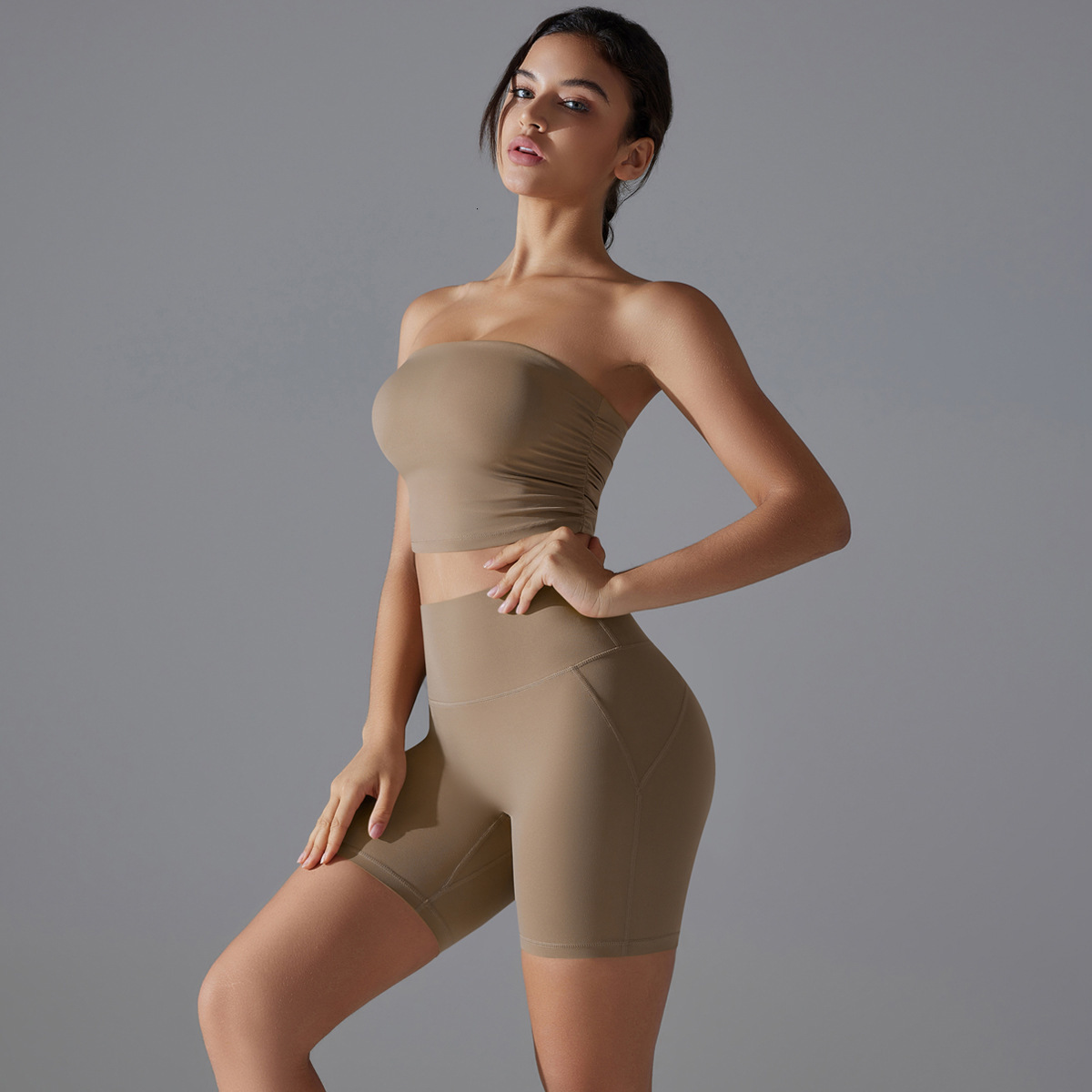 tracksuit New one-piece sports bra with slip, anti glare, strapless yoga suit set, base, fitness shorts two-piece set leggings