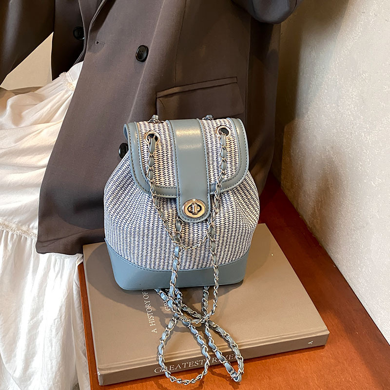 2025 Summer New Fashion Designer Women s Handbag Unique Weaving High Quality Popular Backpack Trendy Color Clash Bucket Bag Outdoor Shopping Storage B