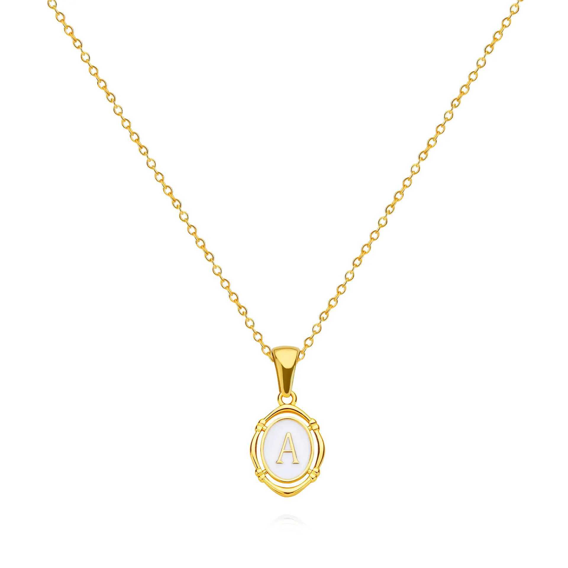Stainless Steels Drip Oil 26 Letter oval Necklaces for Women Alphabet A-Z Initials Pendant Necklace Aesthetic Jewelry Gift W250318