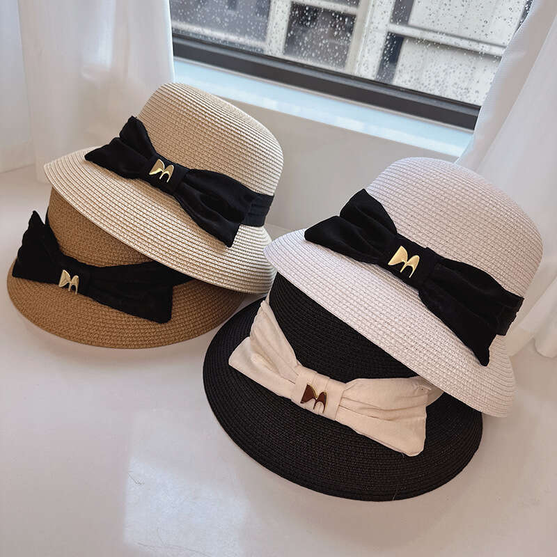 Summer Korean style top women's bow temperament, grass protection beach, sun basin hat, trendy