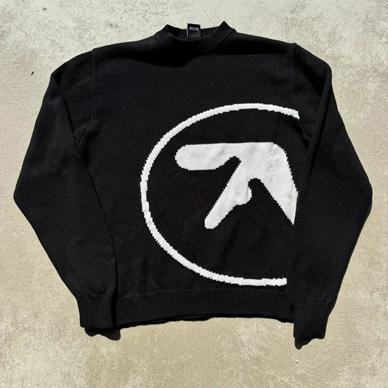 Mens Sweater Aphex Twin Knit Winter Oversized Vintage Long Sleeve Tops Jumper Pullover Y2k Streetwear Graphic Fashion Clothing 250318