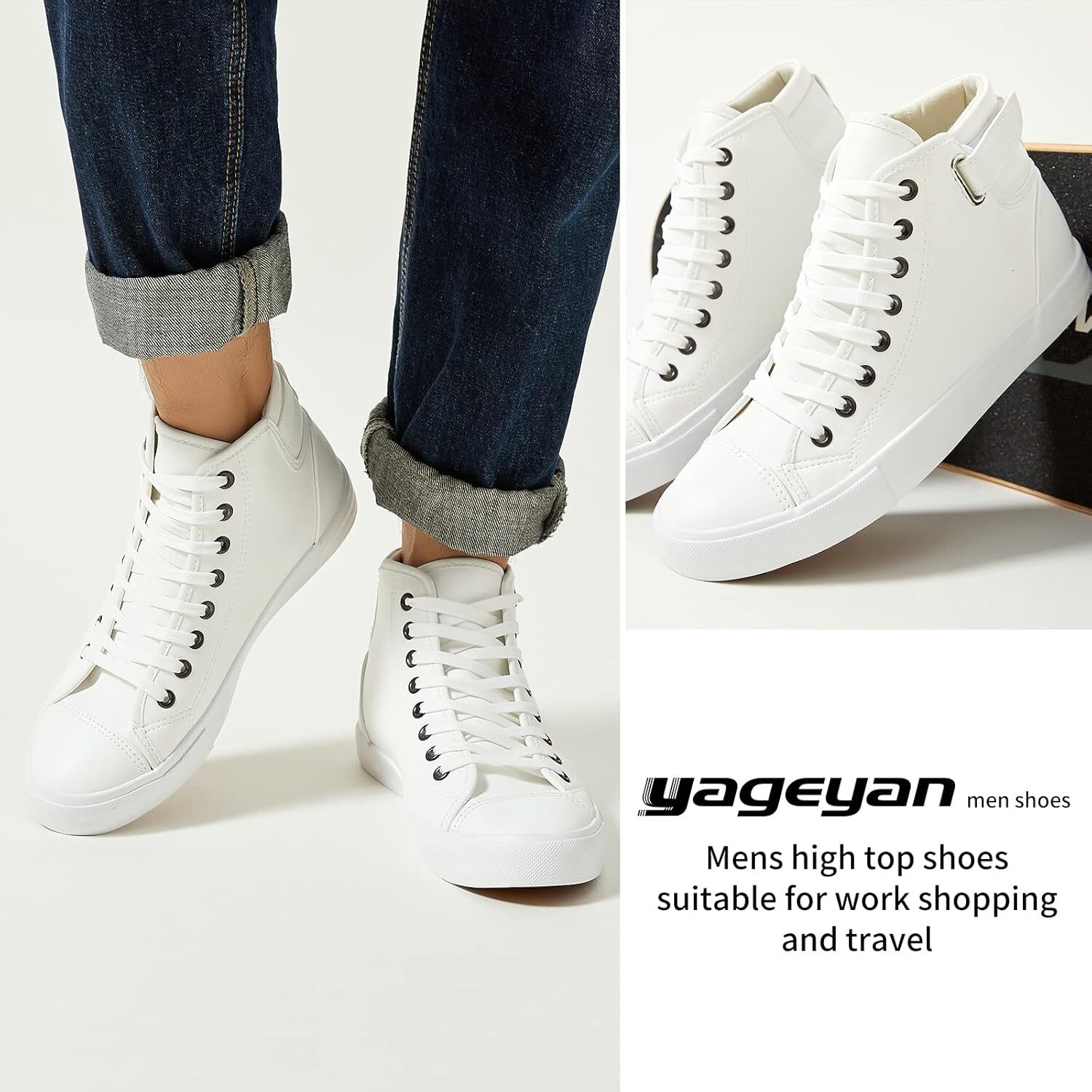 Designer shoes 2025 new Men's white high top sports shoes, casual black PU leather, fashionable men's shoes