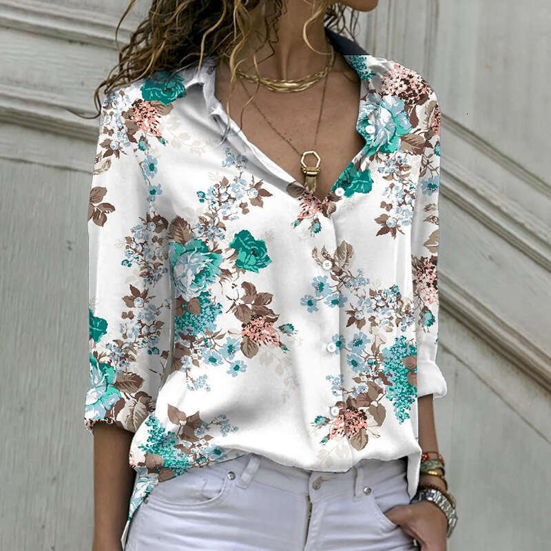 2023 Spring/Summer Fashion Printed Women's Long sleeved Loose Shirt