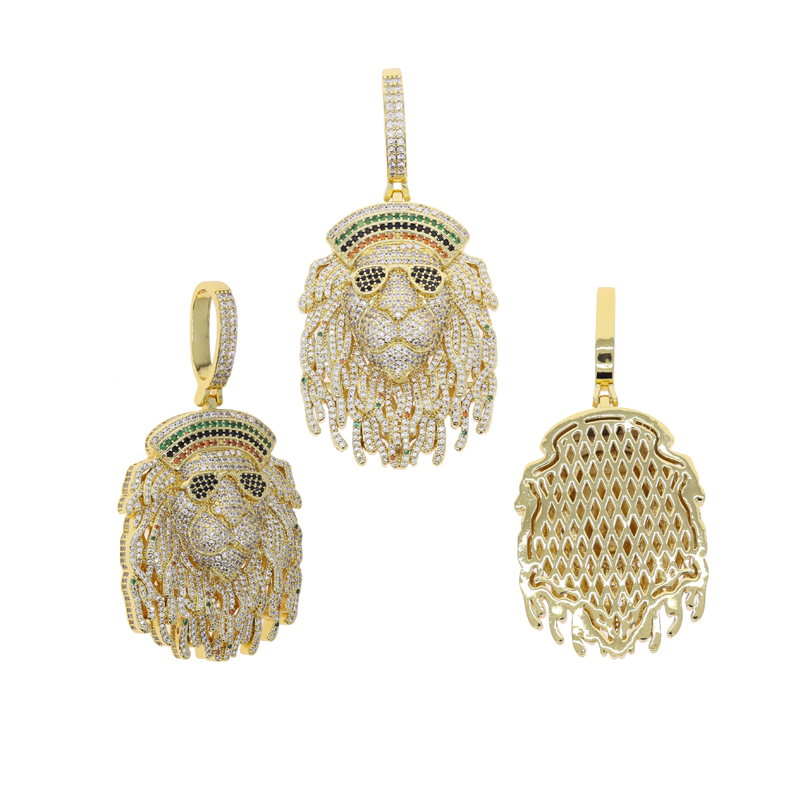 2025 new design animal lion shiny colored zircon hip-hop men's fashion pendant necklace party holiday gift