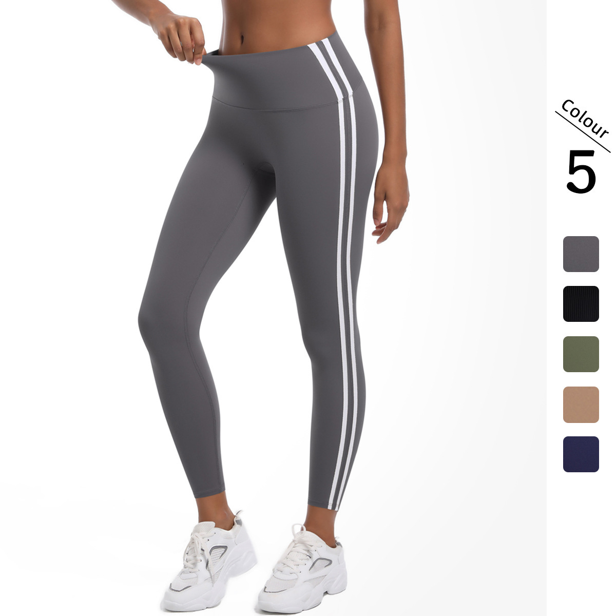 New striped fitness tight fitting high waisted peach hip lifting hot pants, contrasting color breathable sports running yoga pants for women leggings