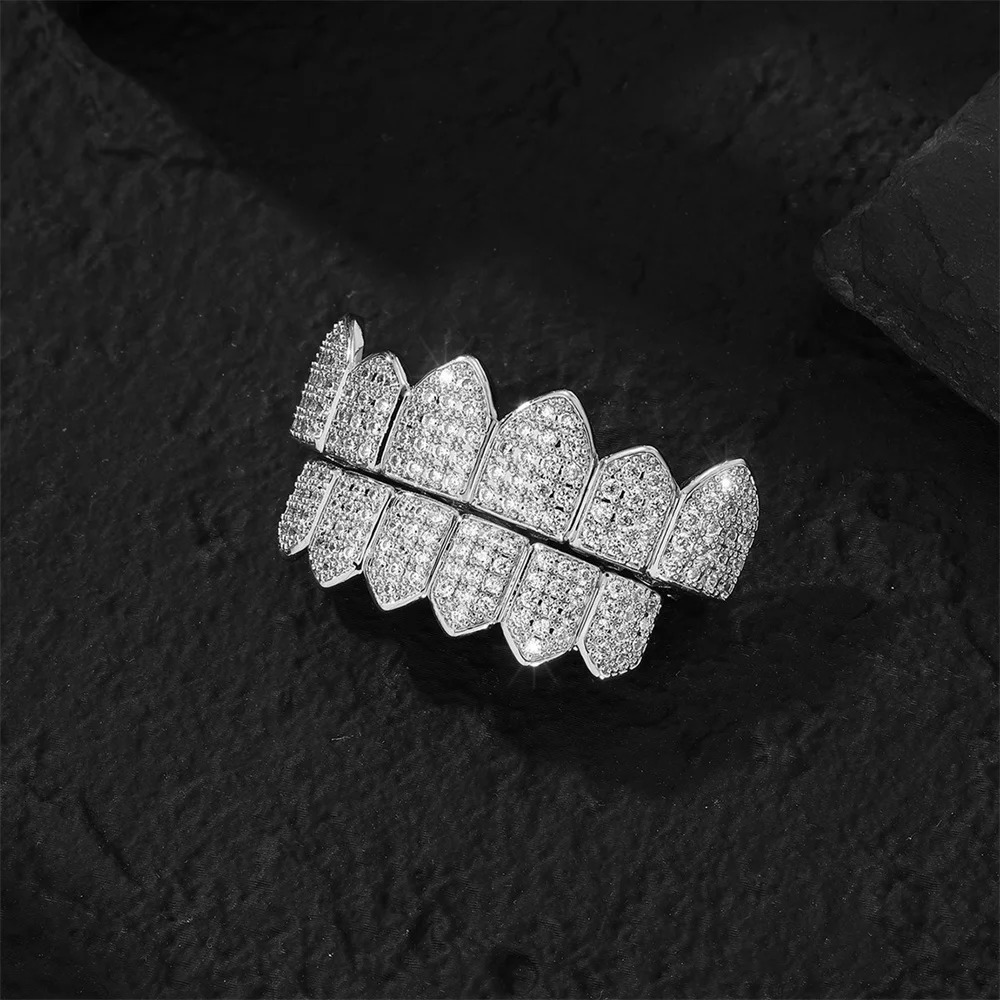 Feel Style Full CZ Teeth Set For Unisex Cubic Zirconia Stone Top Bottom Teeth Grills Box Packing Hip Hop Jewelry For Men 250318