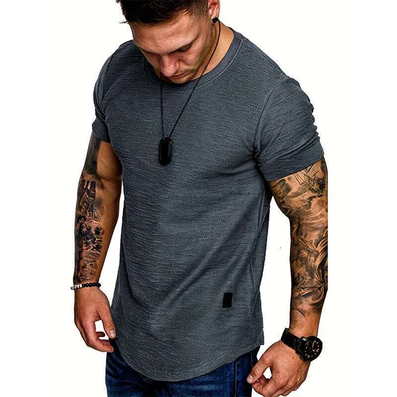 Men's lightweight short sleeved summer T-shirt, basic jogging, solid collar, round neck, sports top