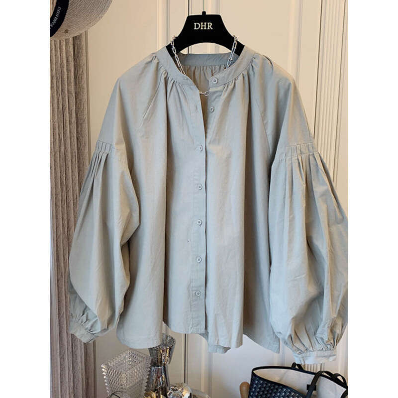 Spring and Autumn new clothing French pleated bubble sleeves loose top, women's stylish chic small shirt
