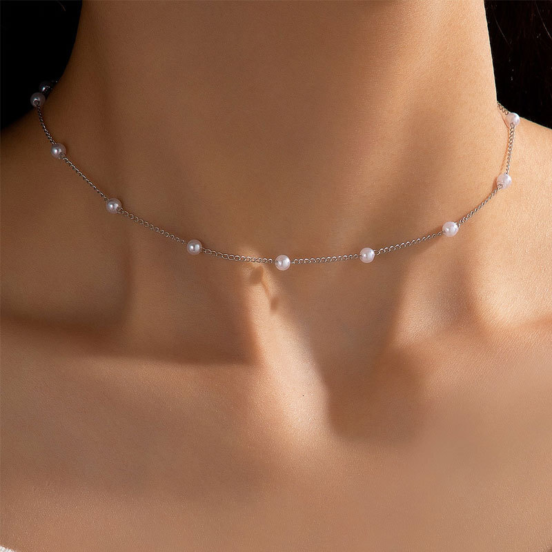 Ins Hot Pearl Chain Necklace Women Light Luxury Everything Temperament Collarbone Chain Choker Accessories