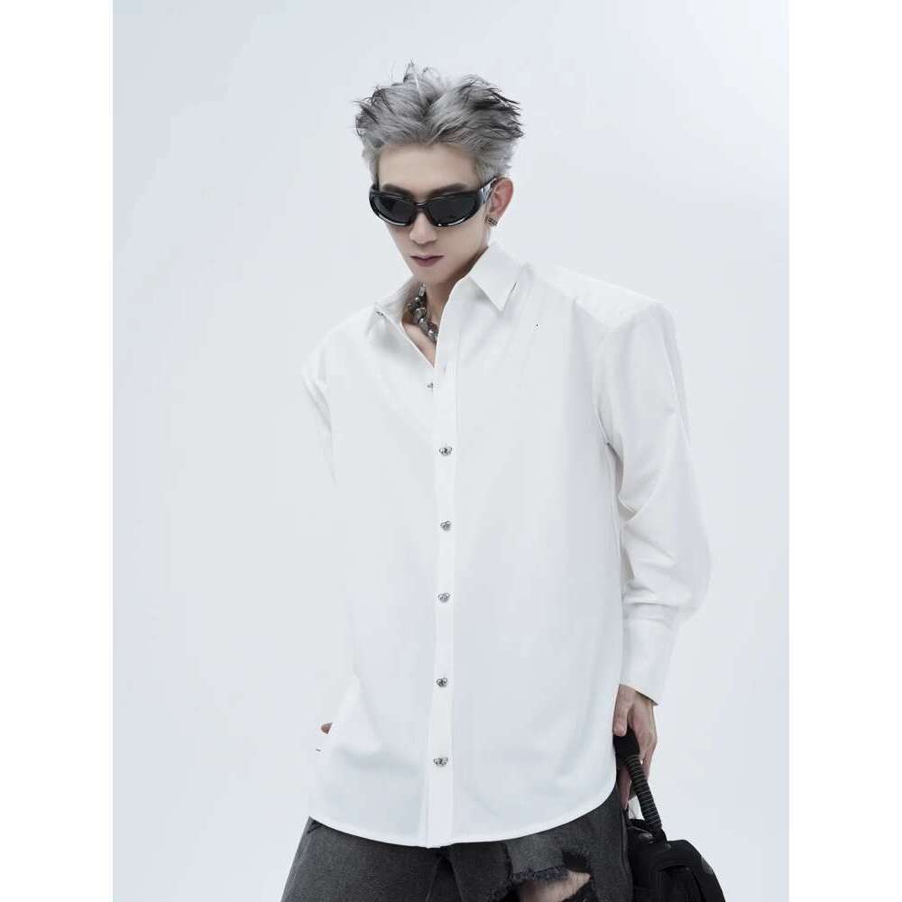 Men's Clothing White For Men A High-End And Rugged Silhouette, Minimalist Style, Men's Inch With Handsome Shoulder Pads, Youthful Shirt Tren