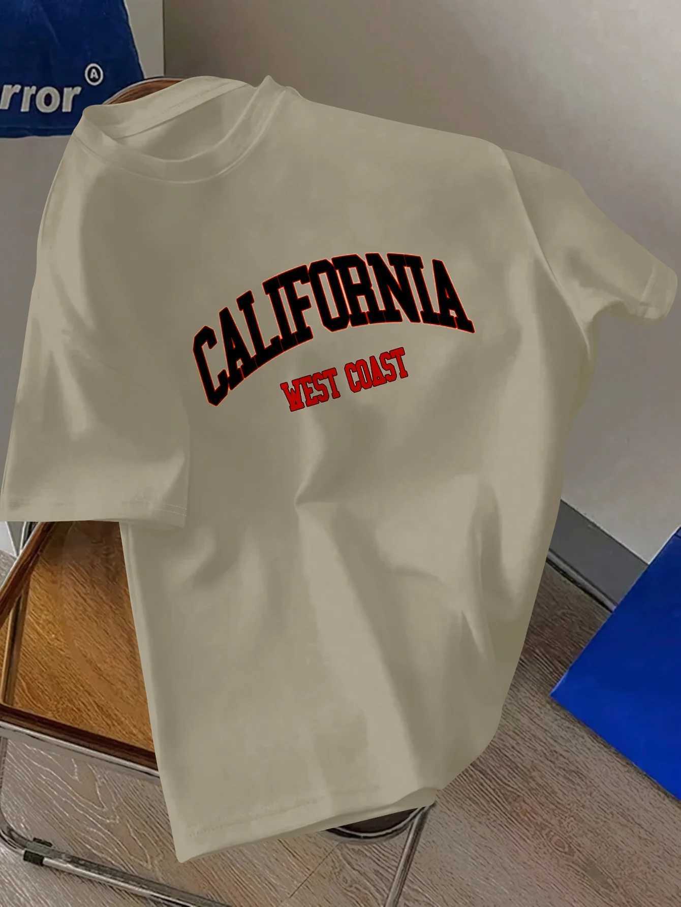 Mens Summer 100% Cotton Fashion California Letter Printing Loose and Comfortable Round Neck Short Sleeve T-shirt TopT250318