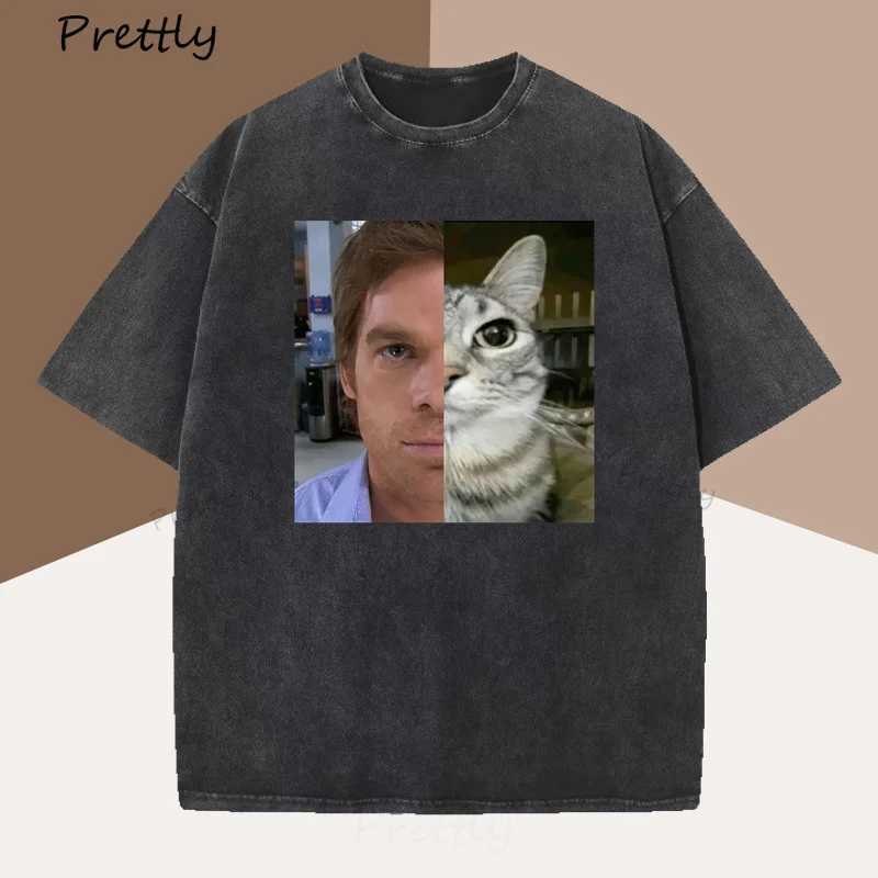 Dexter Morgan Cat T-shirt Fun Cotton Short sleeved O-neck T-shirt Unisex Street Clothing Mens Harajuku Printed T-shirt TopXJ250318