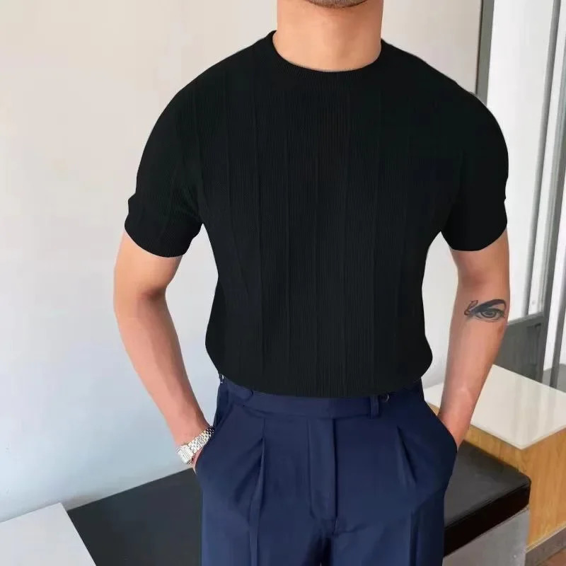 Mens Light Knit T Shirt Mens Summer Round Neck T Shirt Half Sleeve Men Short Sleeve Thin Version of The Base Shirt 250318