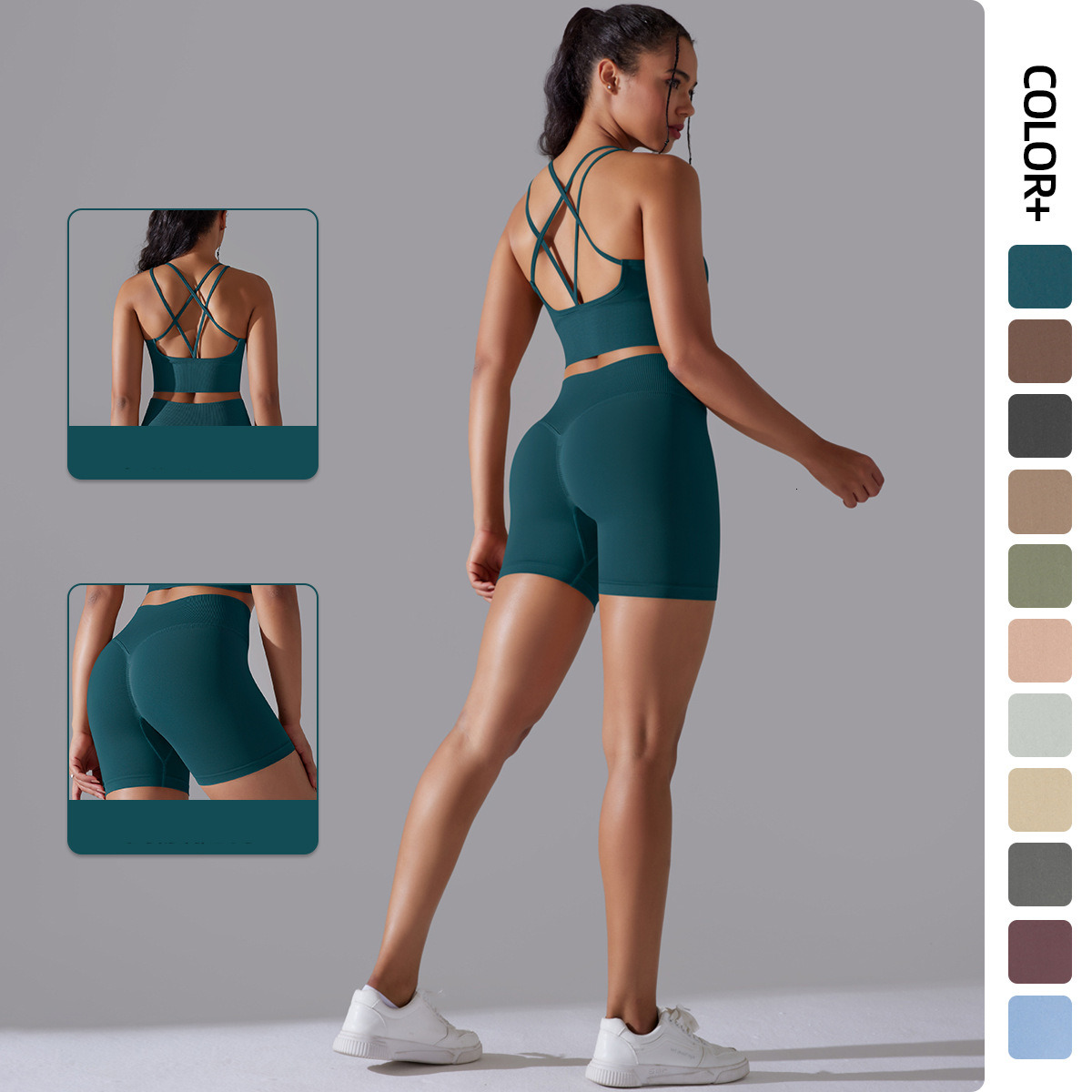 tracksuit Seamless Knitted Solid Color Beauty Back High Elastic Sports Tight Yoga Suit Running and Fitness Two Piece Set leggings